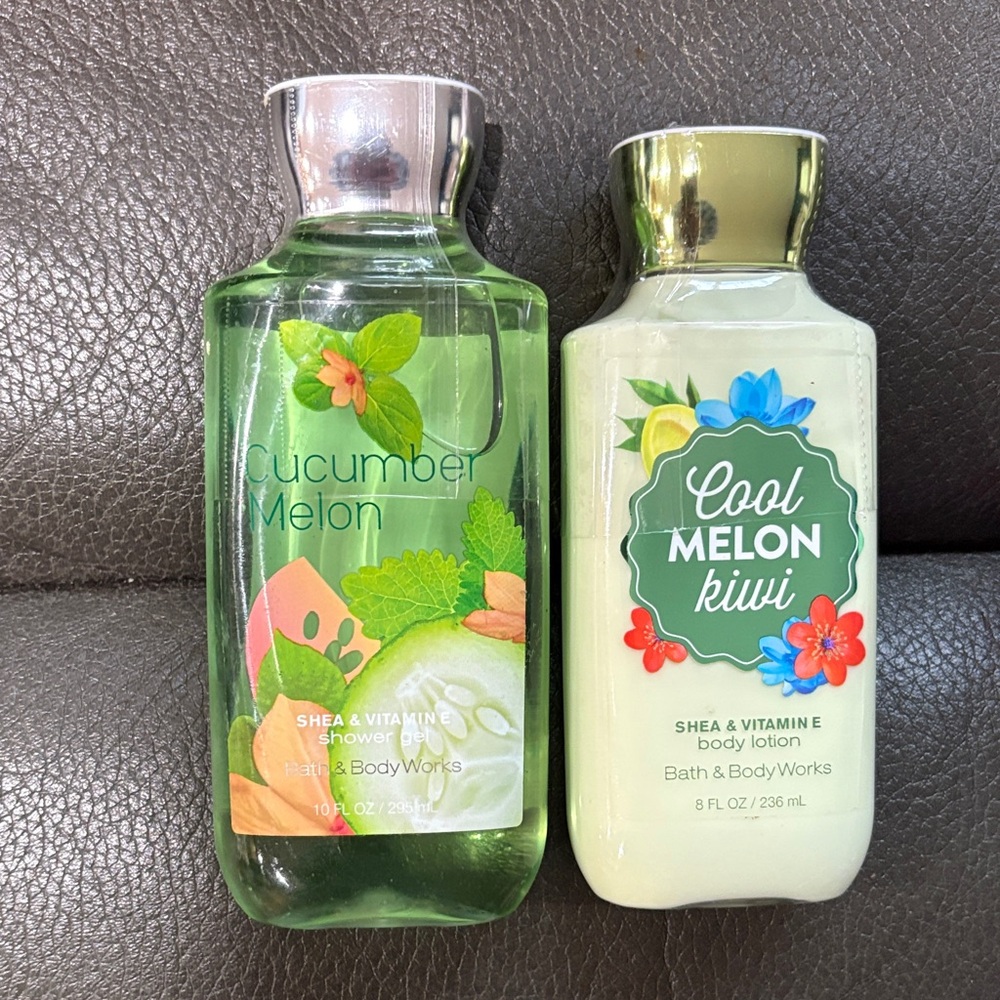 Bath and body cool melon kiwi lotion and cucumber melon body wash
